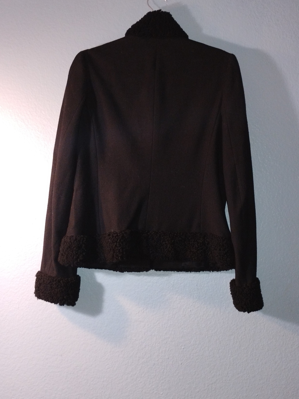 Ralph Lauren Black Label Black Wool Pea Coat with Faux Shearling Trim - Picture 3 of 11